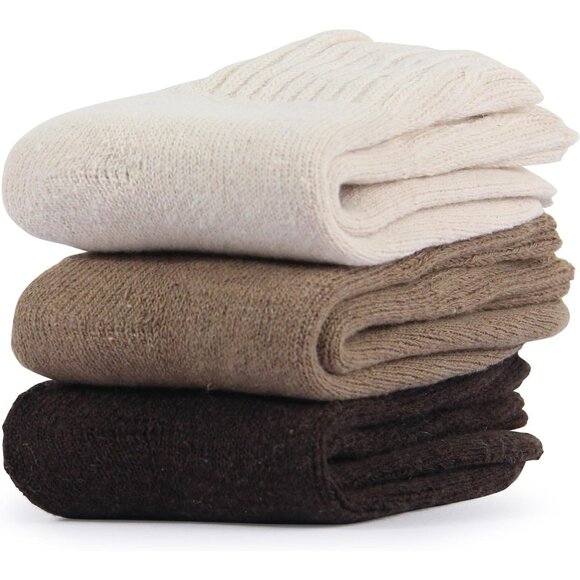 BenSorts Women 3 Packs Dark Brown Beige Winter Thick Warm Polyester Boots Socks - Picture 2 of 6